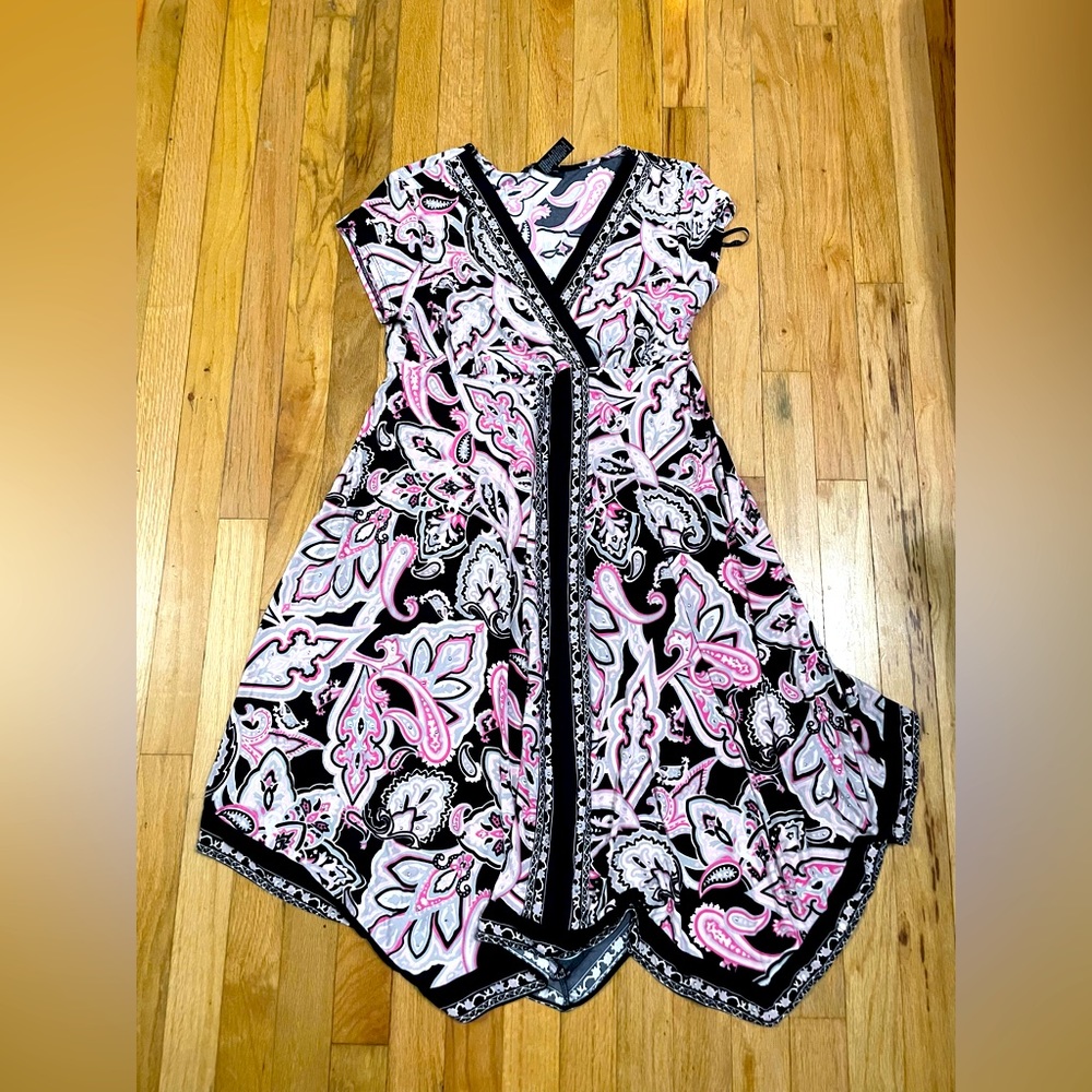 NEW INC International Concepts pink black dress v neck L large NWT